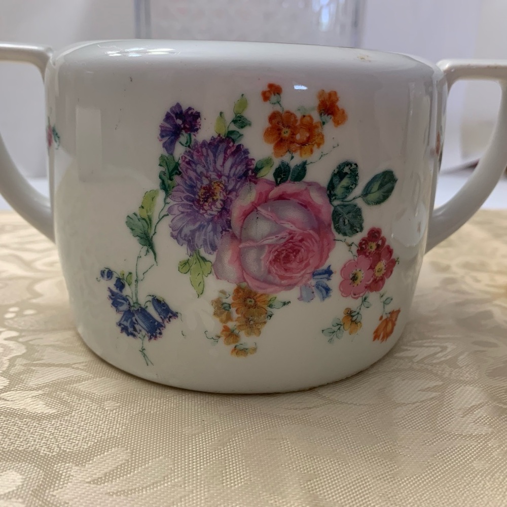 Vintage Floral Sugar Bowl with Top and Matching Creamer Pitcher